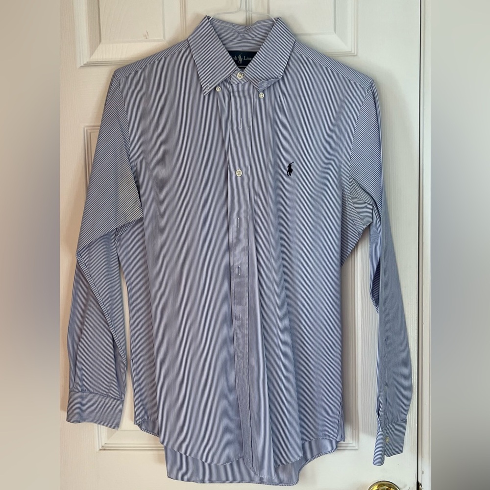 Ralph Lauren Custom Fit Blue Striped Button-Down Shirt - Size M